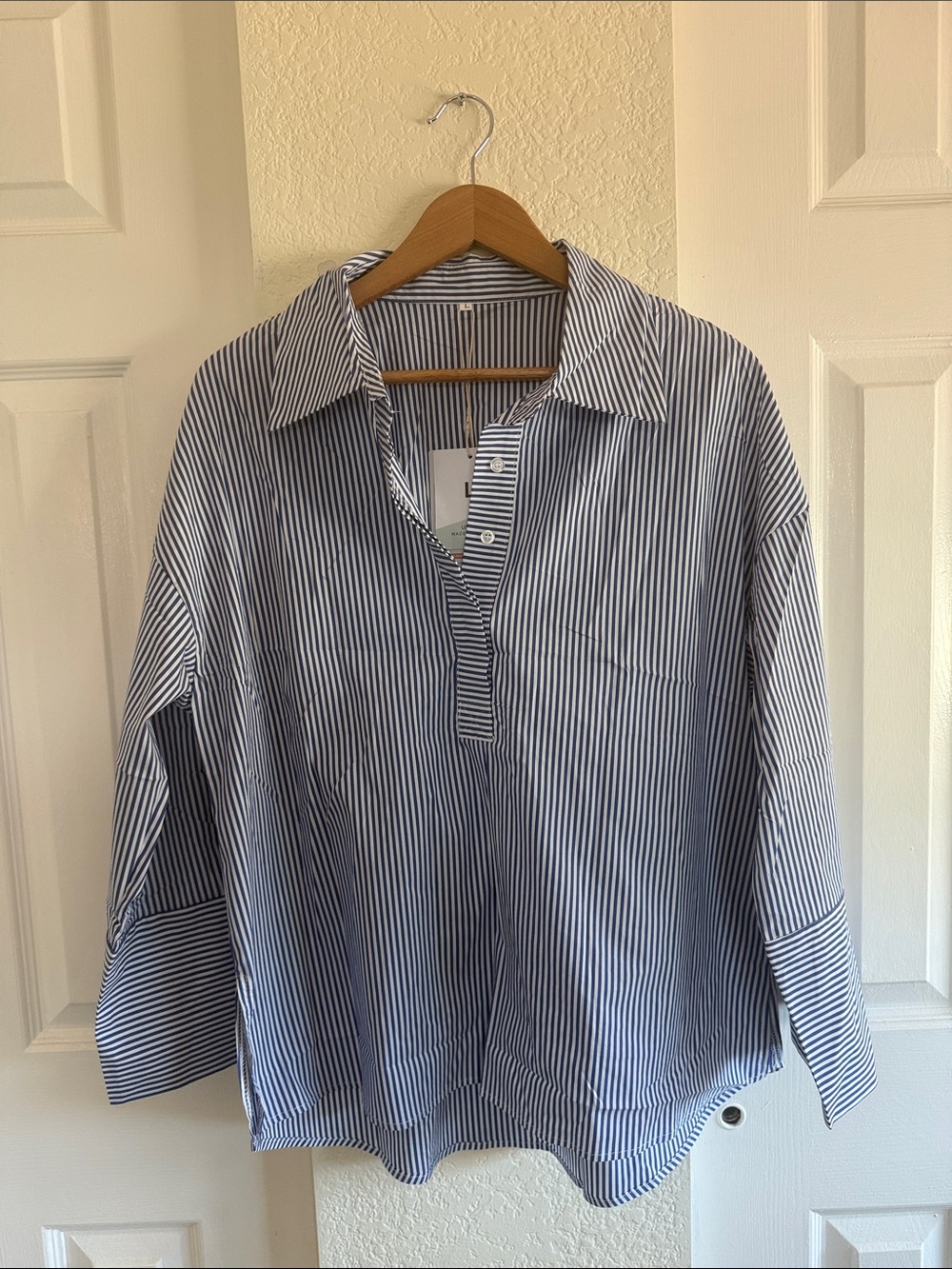 Striped Blue and White Relaxed Button-Down Shirt